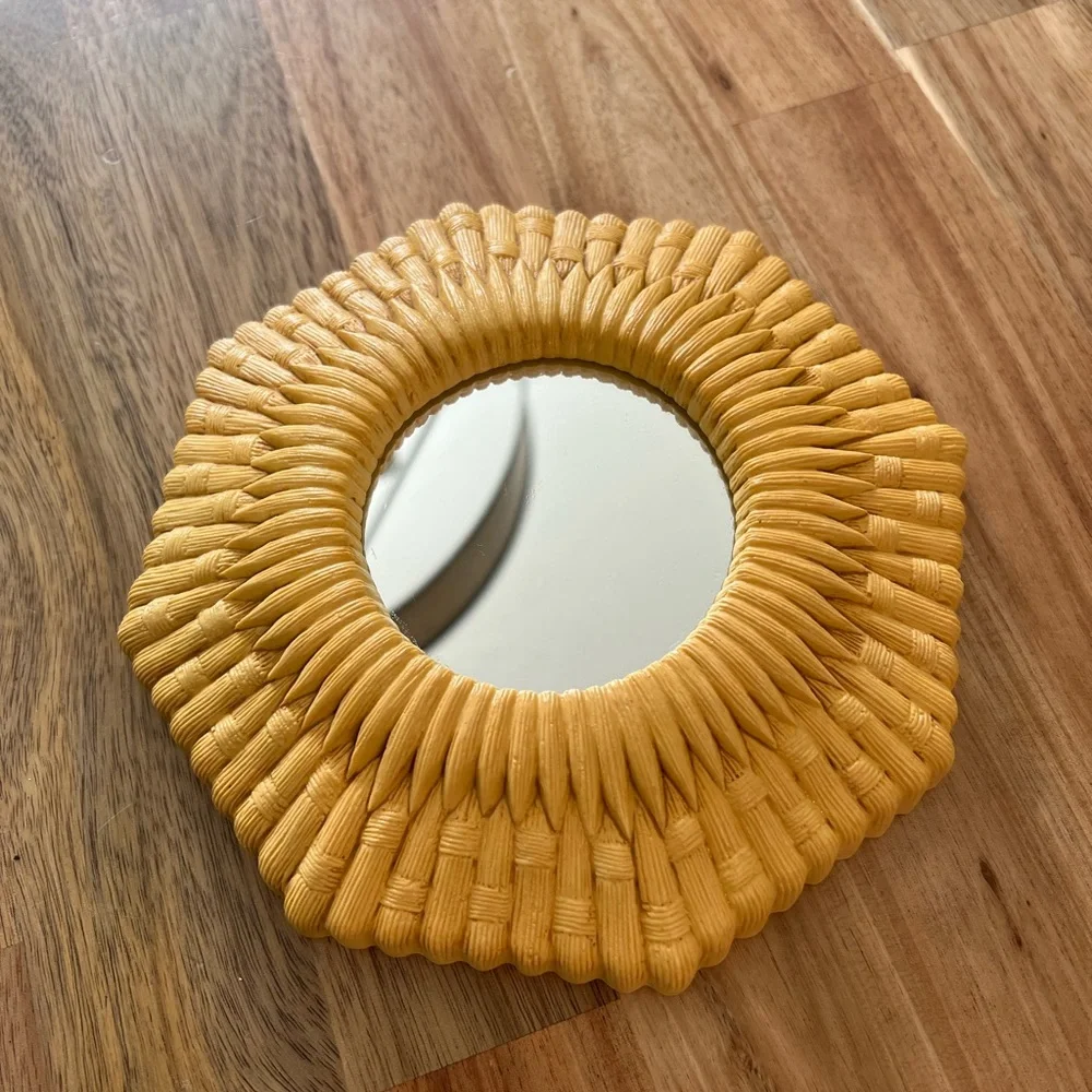 Yellow Faux Wicker Vintage Yellow Mirror Boho Wall Decor